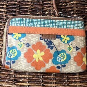 Fossil coated canvas multi-color floral wristlet